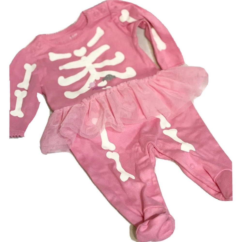 Infant Girls 3 months Halloween Skelton Pink Sleeper Tutu